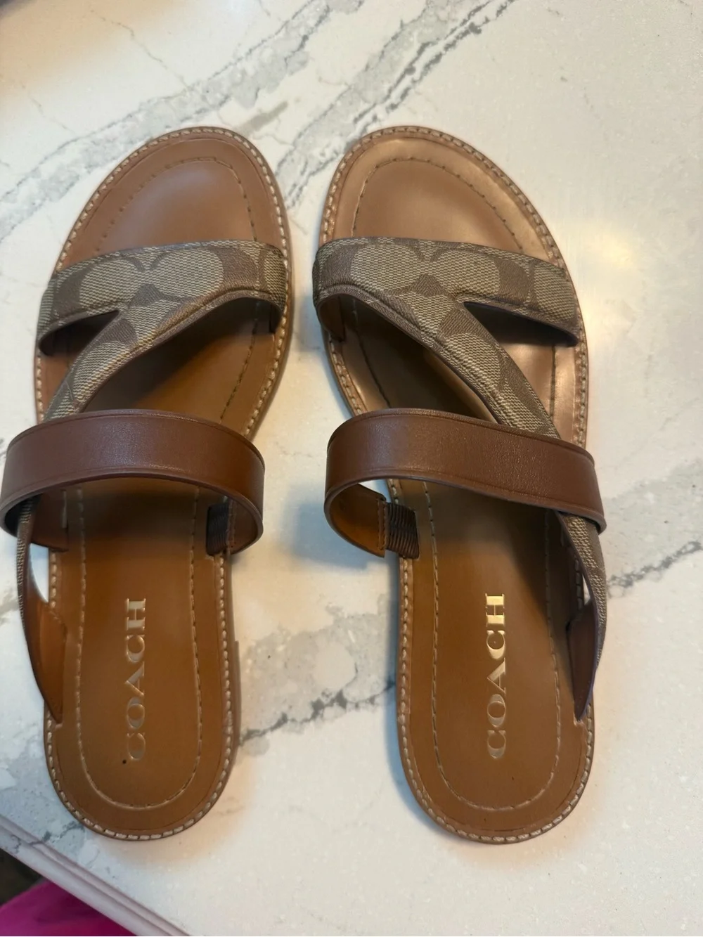 COACH Harlan Signature Canvas Leather Slide Sandals